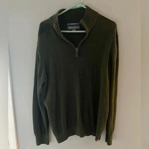 Eddie Bauer Quarter Zip 1/4 Green Cotton Cashmere Large L